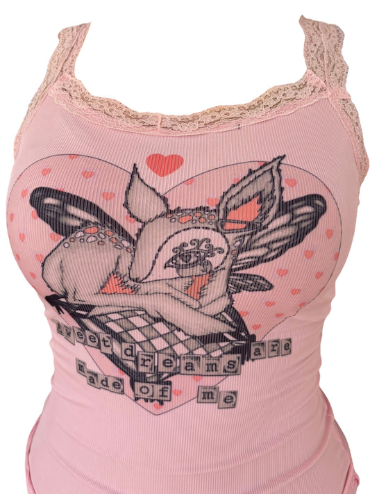 Sweet Dreams Pink Lace Tank - S