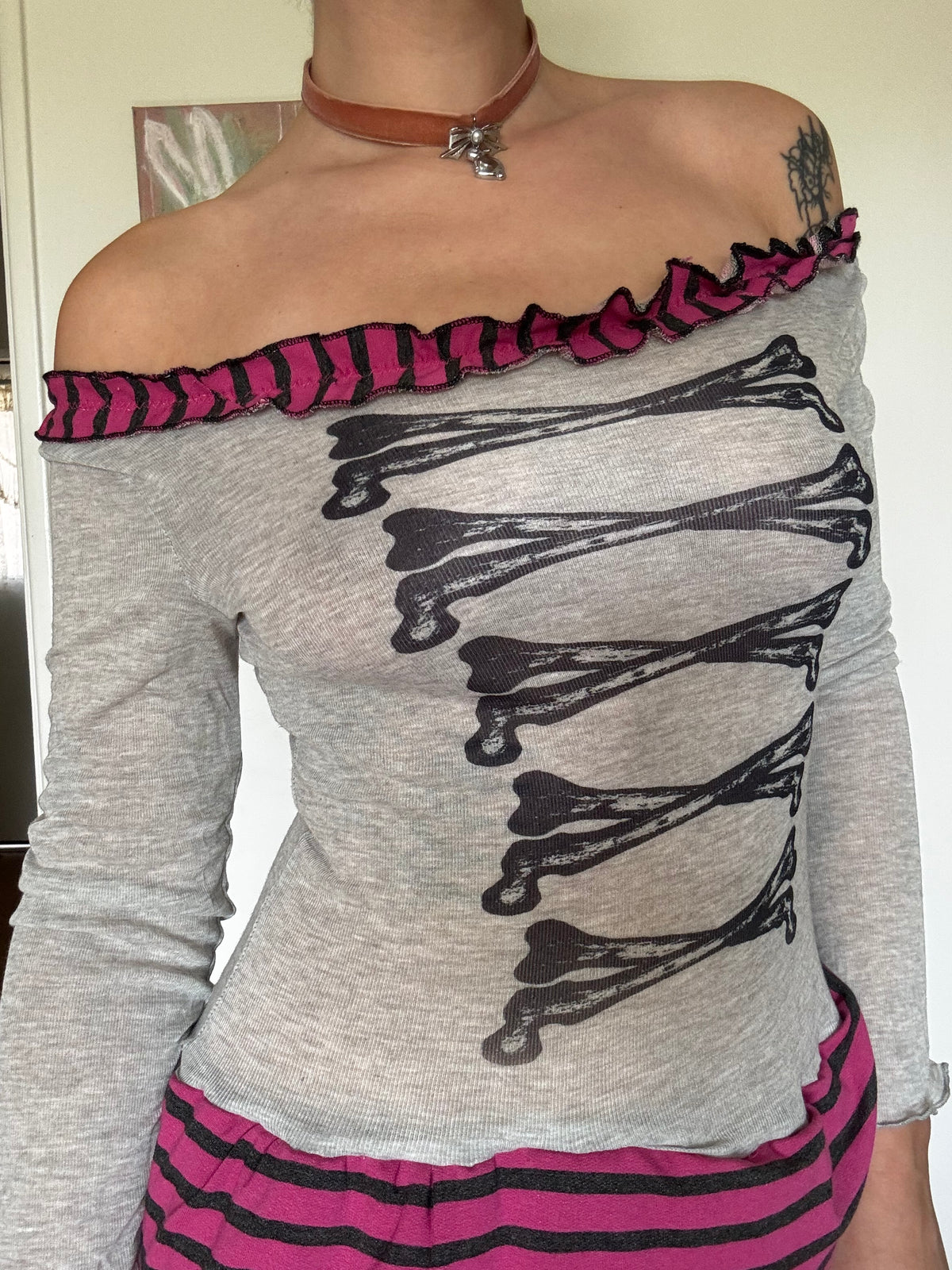 Angel's March Grey/Pink Stripe Bubble Dress - M/L