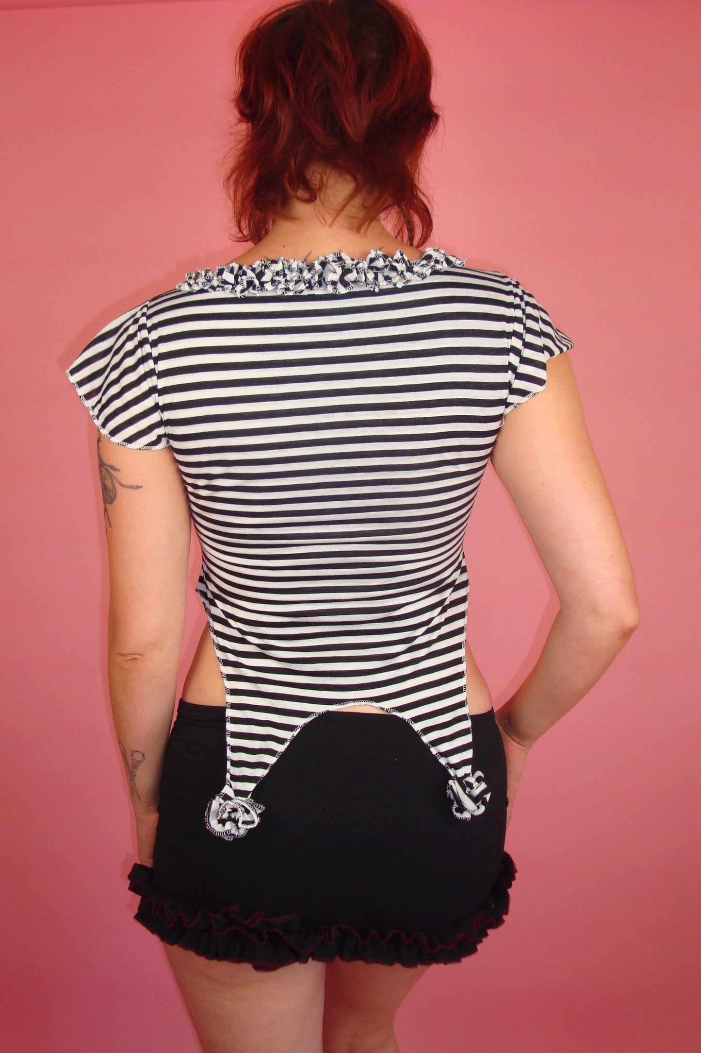 Eden Black and White Striped Garter Top - S/M