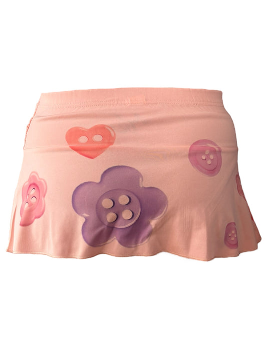 Buttons Peach + Bows Mini Skirt - S