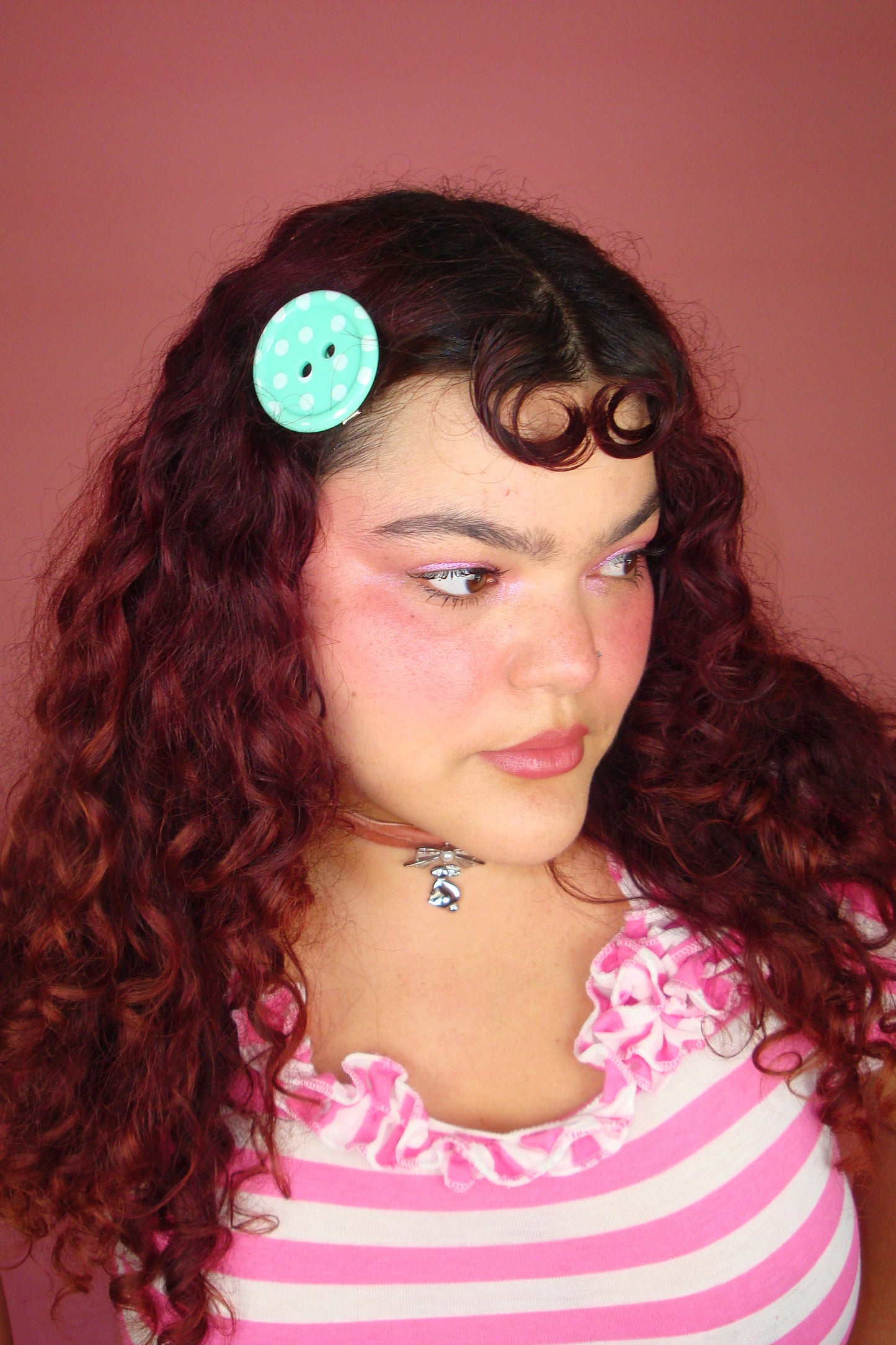 Teal Button Hairclip
