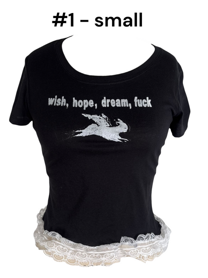 Wish, Hope, Dream, Fuck Ruffle Baby Tee
