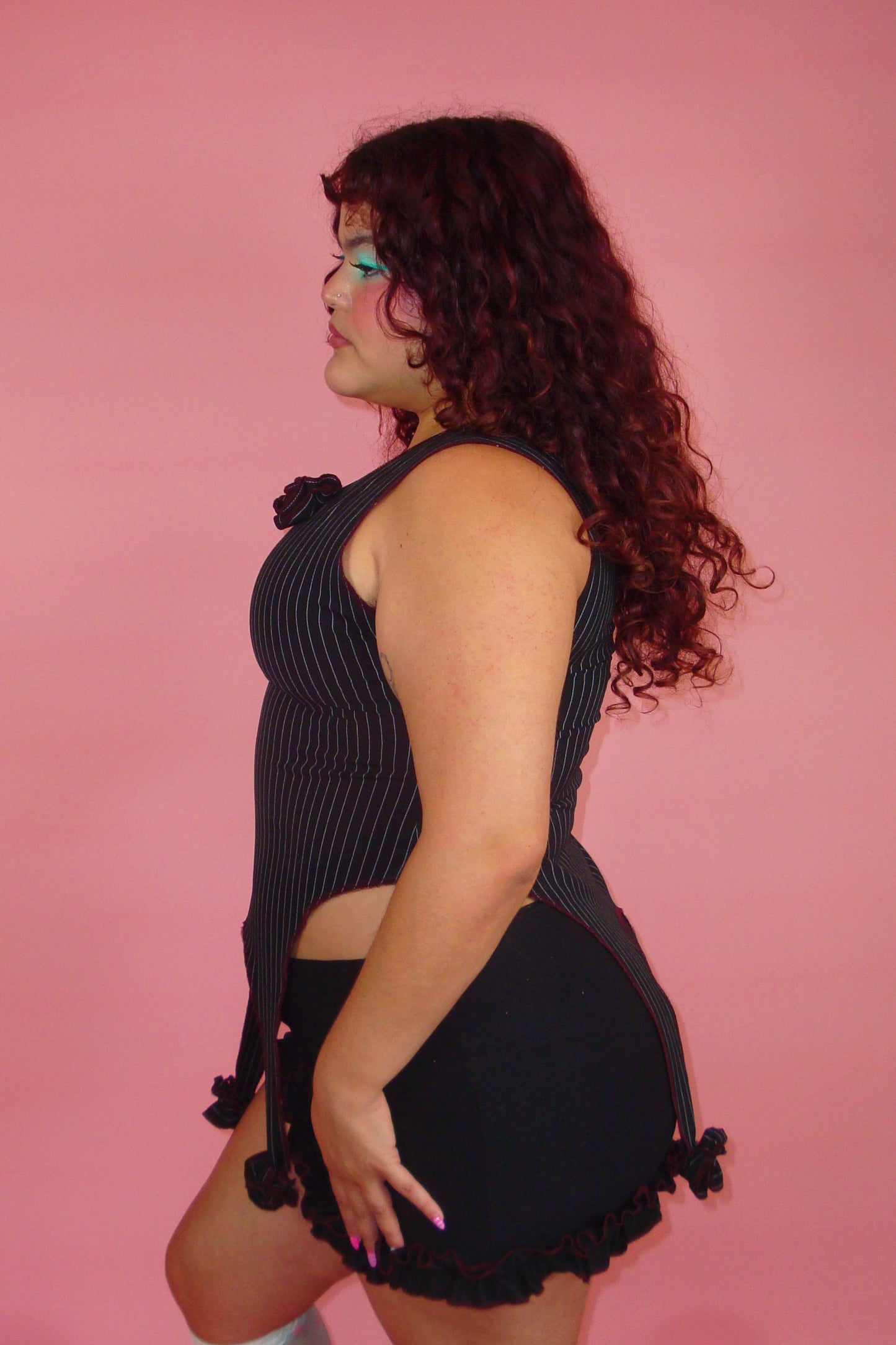 Desdemona Black Pinstripe Garter Top - L/XL