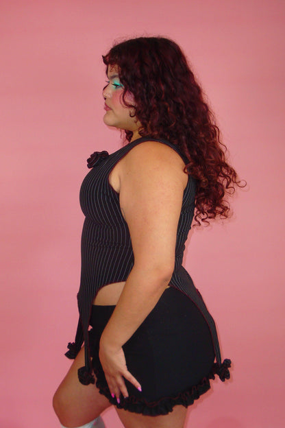Desdemona Black Pinstripe Garter Top - L/XL