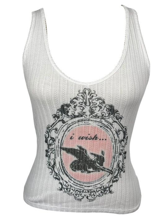 Wish Upon My Wings White Ribbed Tank - S/M