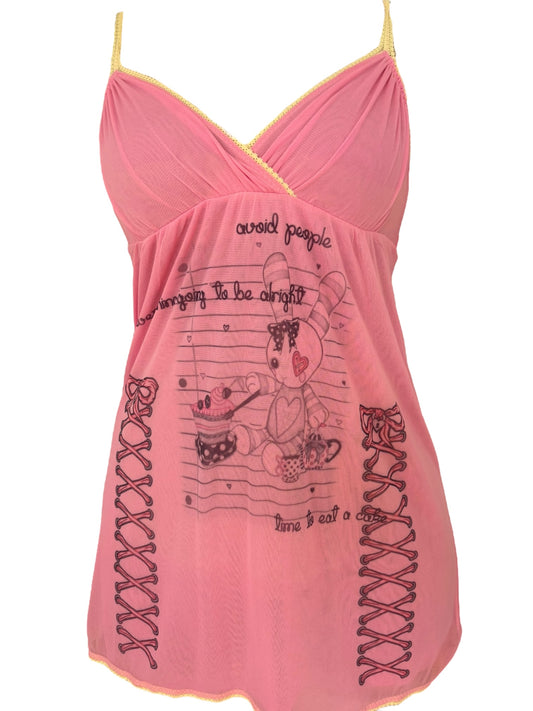 Dear, Bunny Pink + Yellow Babydoll Dress - L