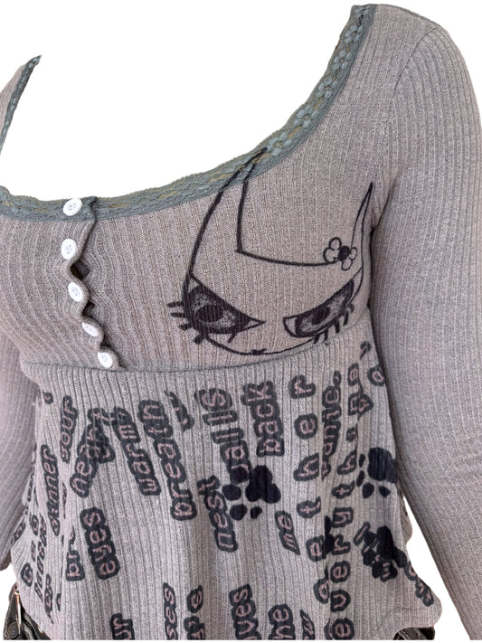 Darling Creature Grey Babydoll Blouse - S