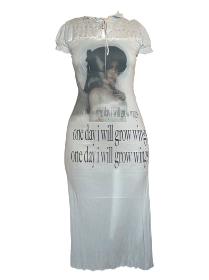 One Day I will Grow Wings Blue Nightgown - L