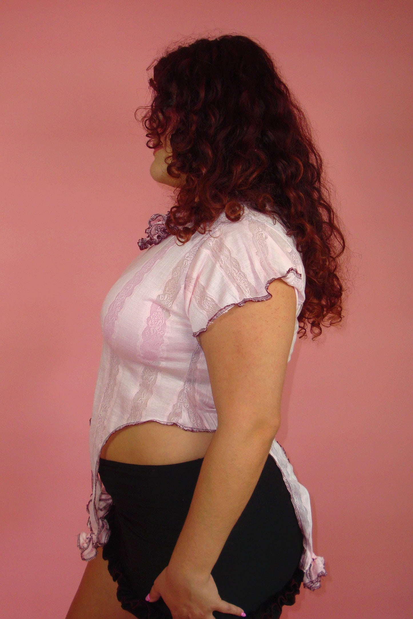 Isabella Pink Lace Garter Top - 3X