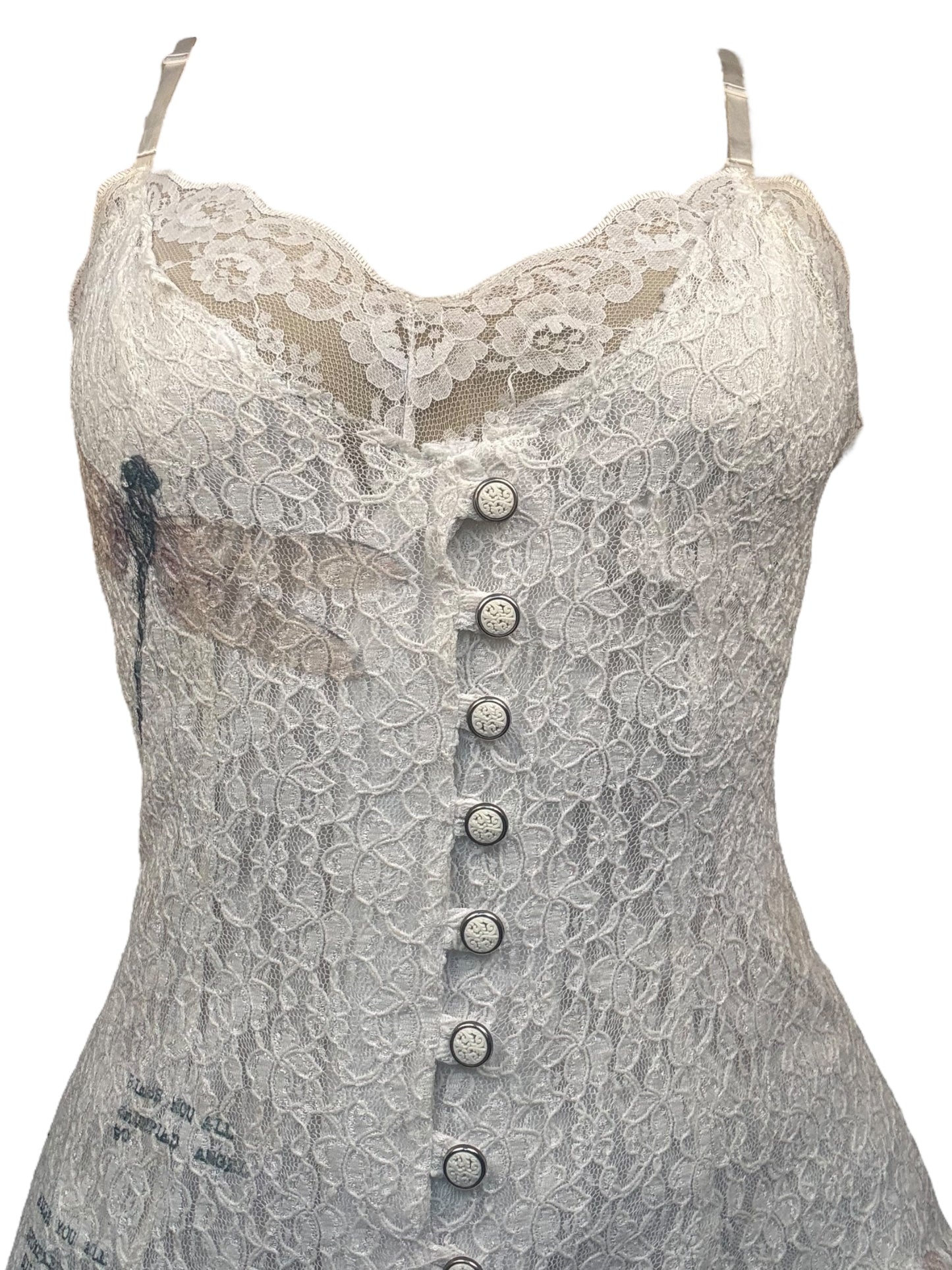 Forlorn Flight White Lace + Buttons Dress - L