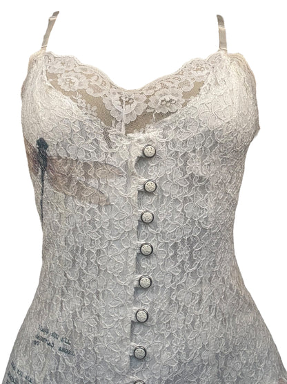 Forlorn Flight White Lace + Buttons Dress - L