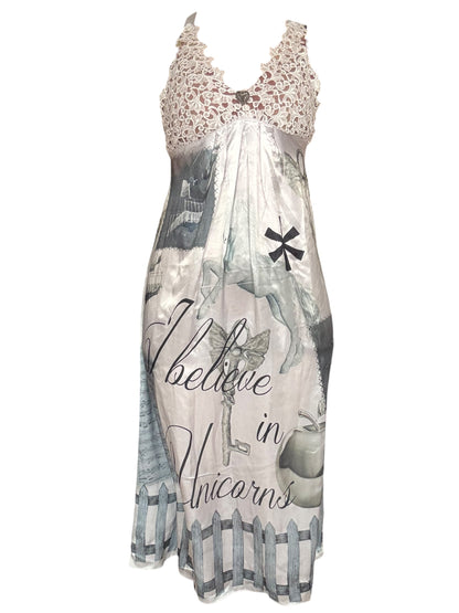 I Believe in Unicorns Dove Slip Gown - L