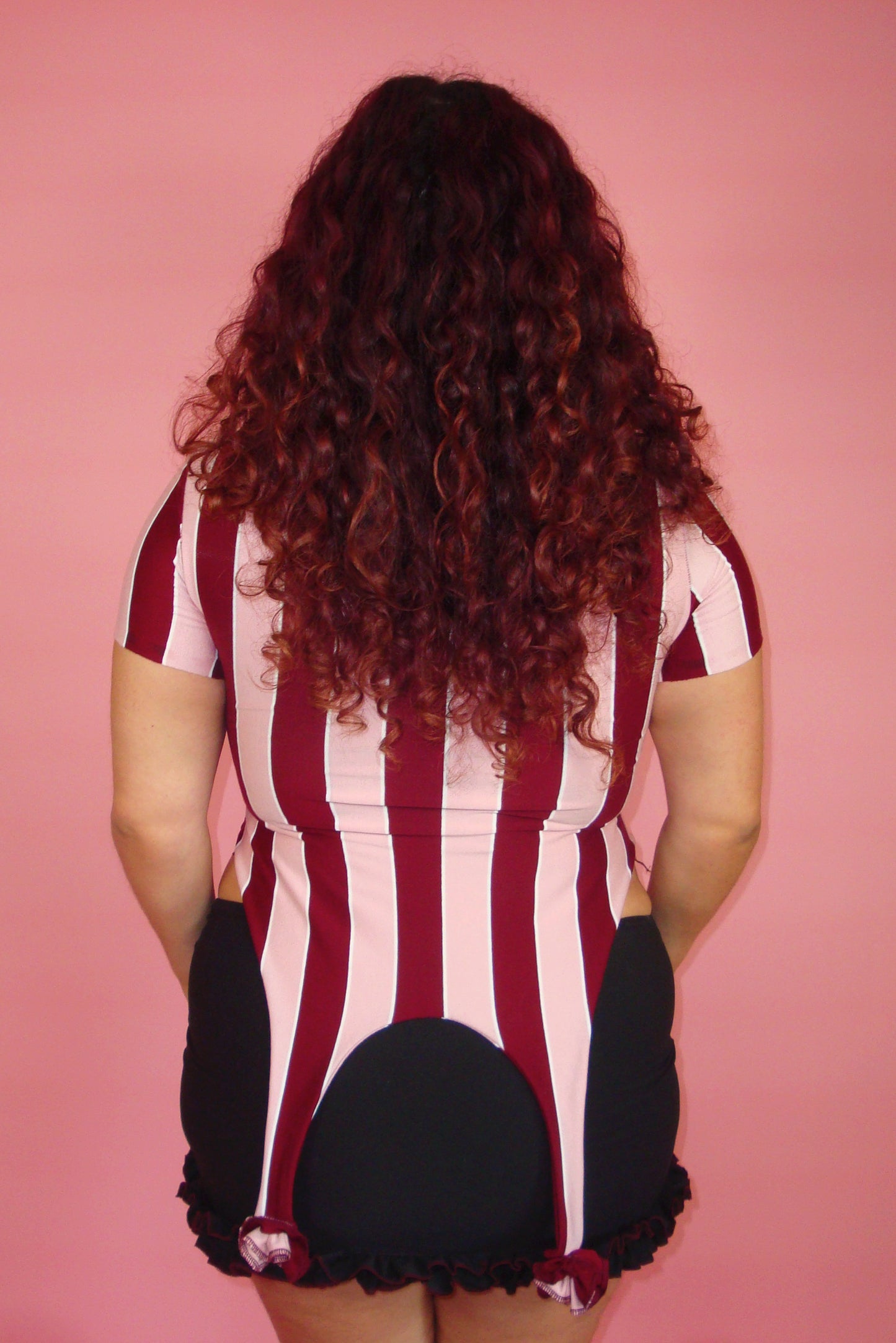 Lucinda Pink and Crimson Striped Garter Top - XL