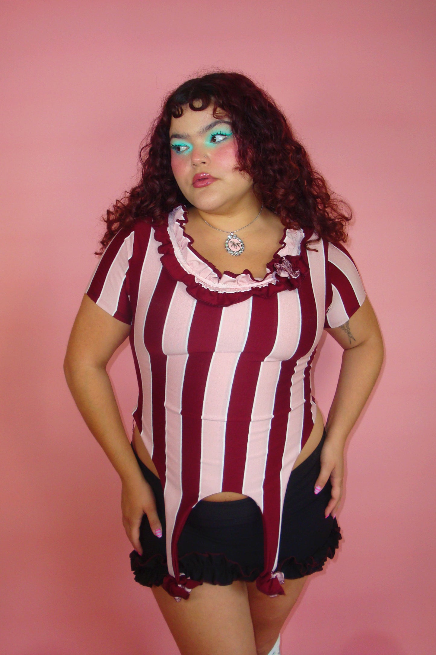 Lucinda Pink and Crimson Striped Garter Top - XL