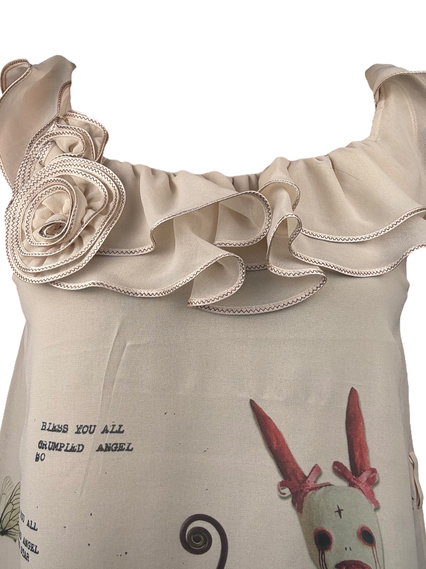 Woodland Reverie Ruffle + Floral Applique Cream Top - L