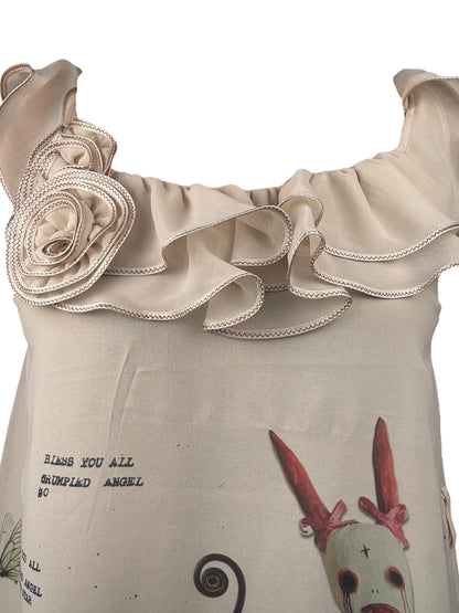 Woodland Reverie Ruffle + Floral Applique Cream Top - L