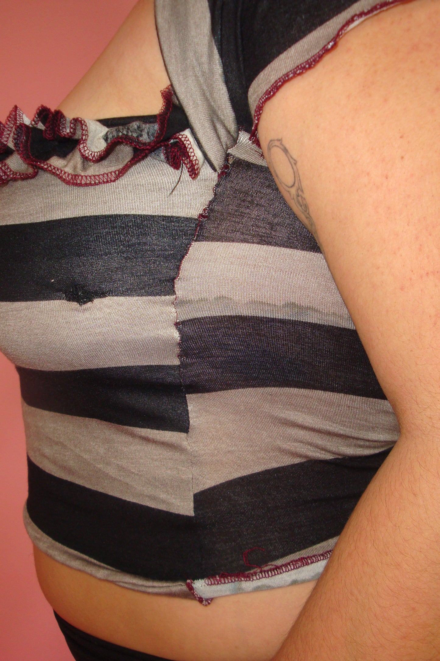 Lorelai Grey and Black Stripe Keyhole Top - XL
