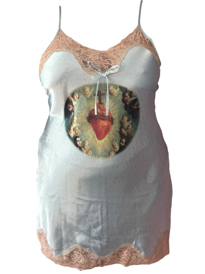 Sacred Heart Blue Polka Dot Slip Dress - L
