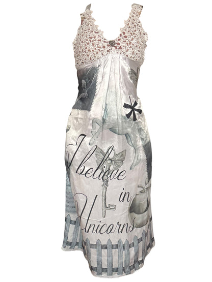 I Believe in Unicorns Dove Slip Gown - L