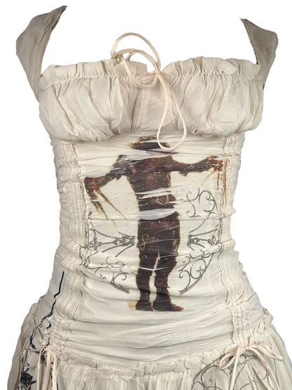 Scissorhand Communion Ivory Flutter Milkmaid Mini Dress - S/M