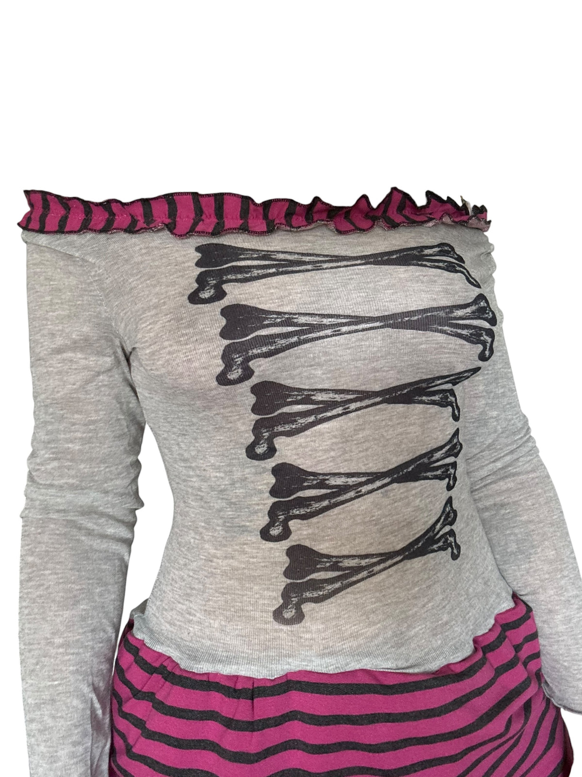 Angel's March Grey/Pink Stripe Bubble Dress - M/L
