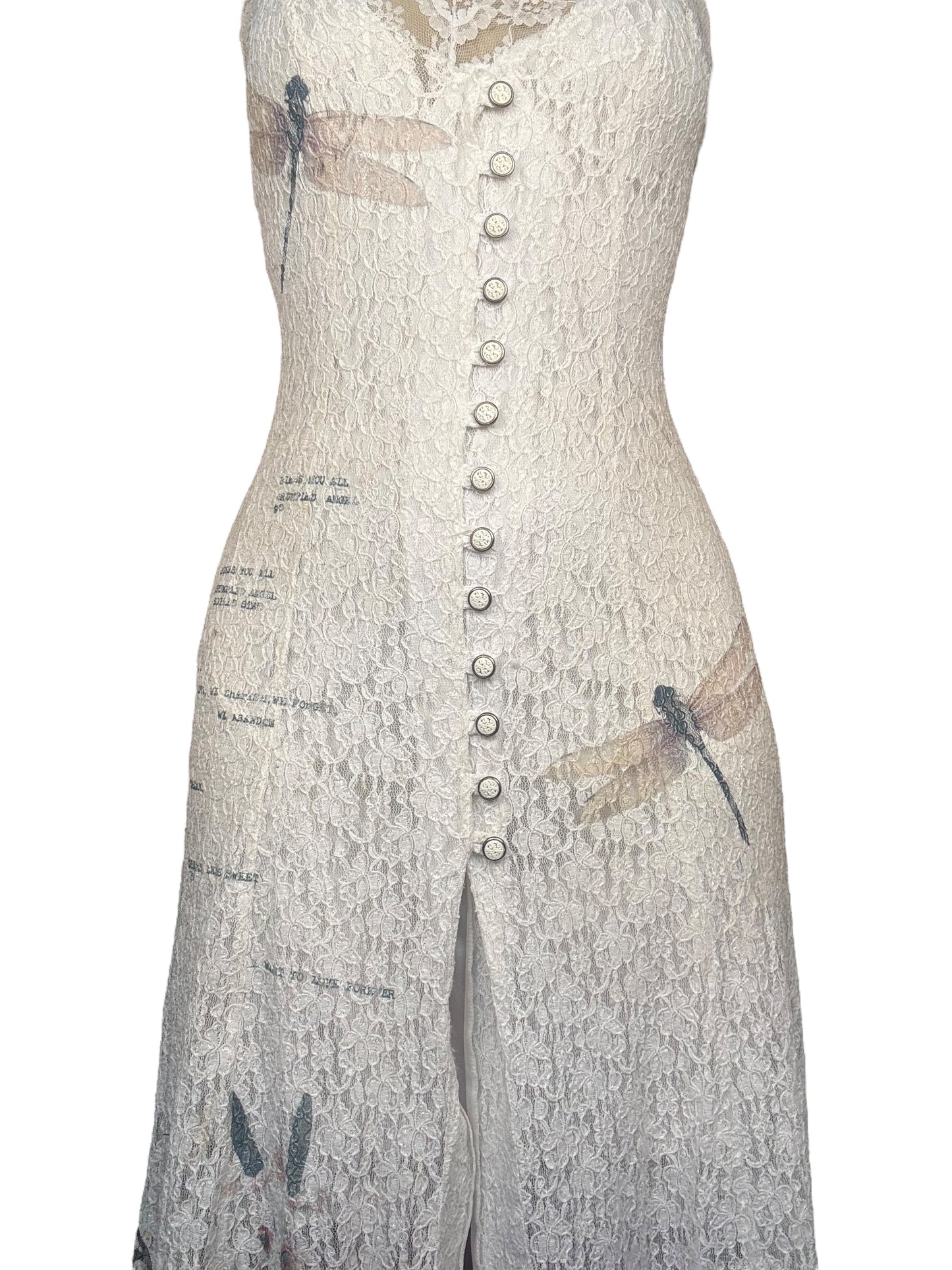 Forlorn Flight White Lace + Buttons Dress - L