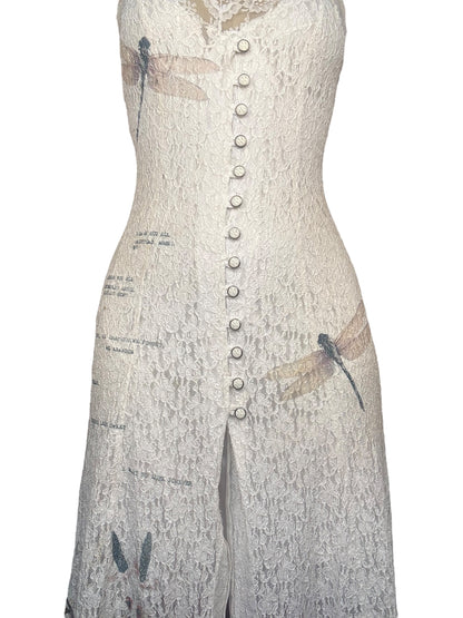 Forlorn Flight White Lace + Buttons Dress - L