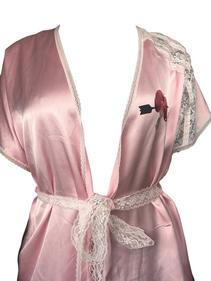 Hold Onto My Wings Pink Satin Robe - L