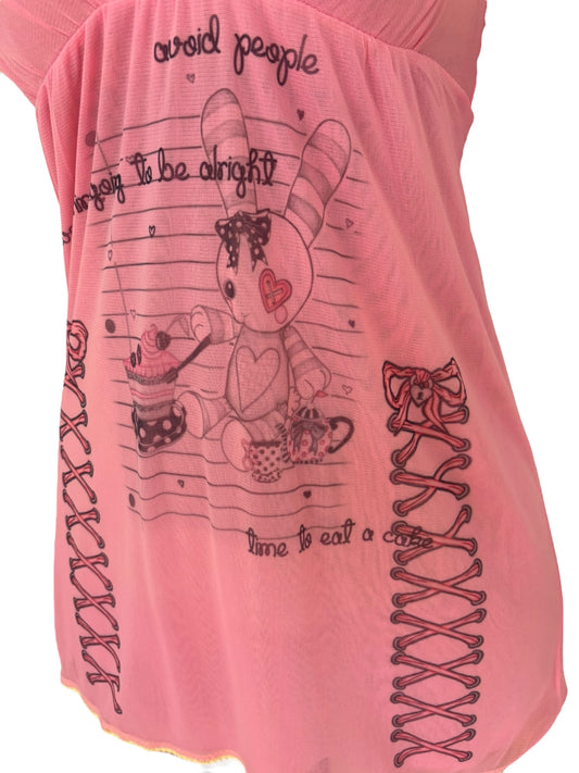 Dear, Bunny Pink + Yellow Babydoll Dress - L