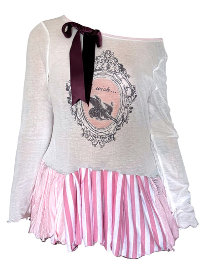 Fledgling Wishes White/Pink Drop Waist Dress - M