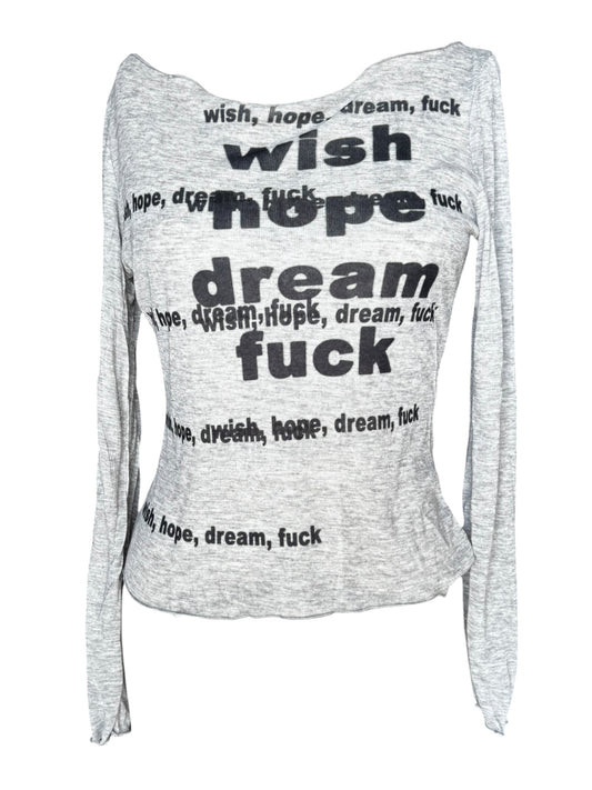 Wish, Hope, Dream, Fuck Grey Longsleeve - M