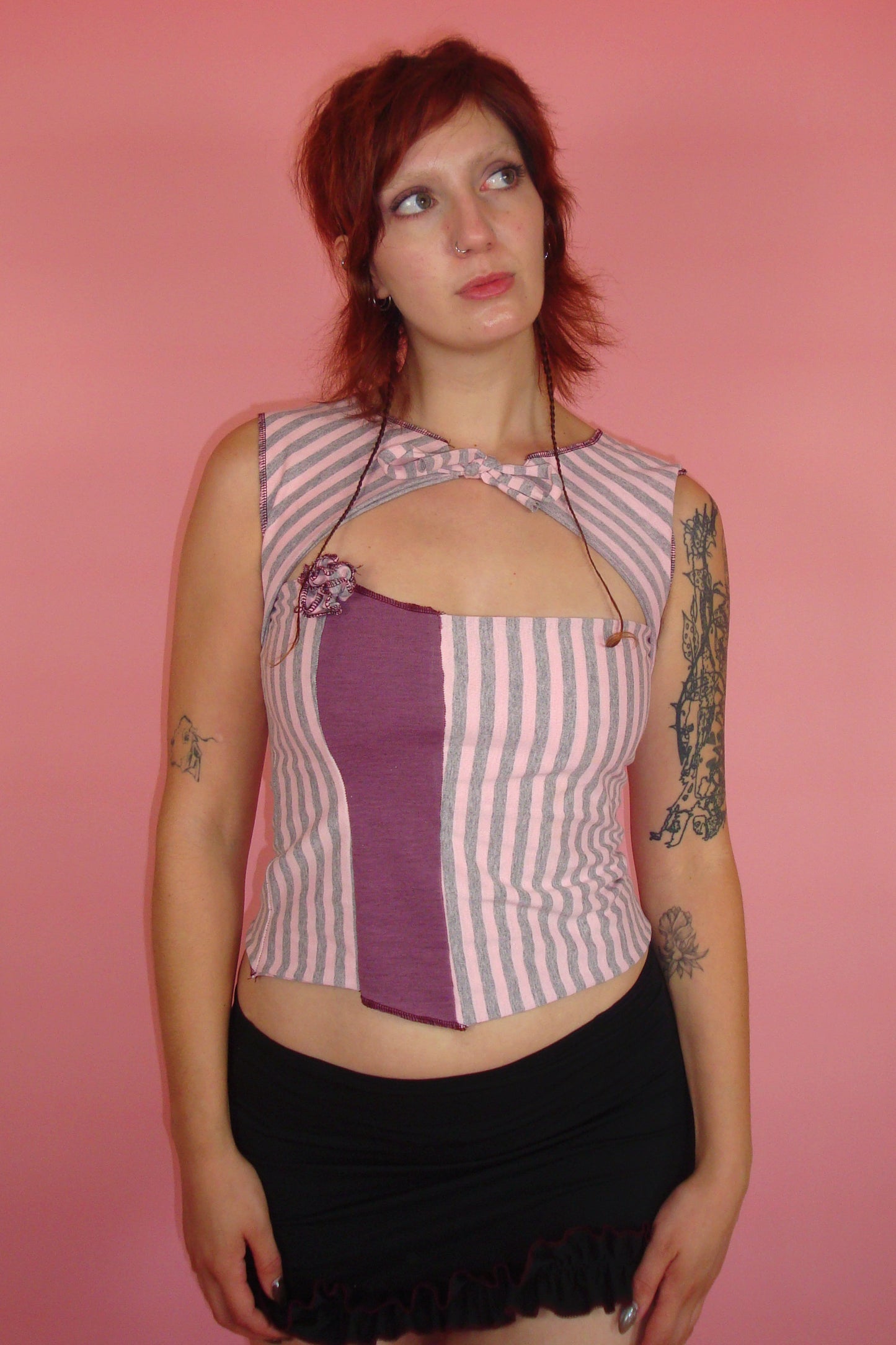 Emmeline Pink Patchwork Keyhole Top - M