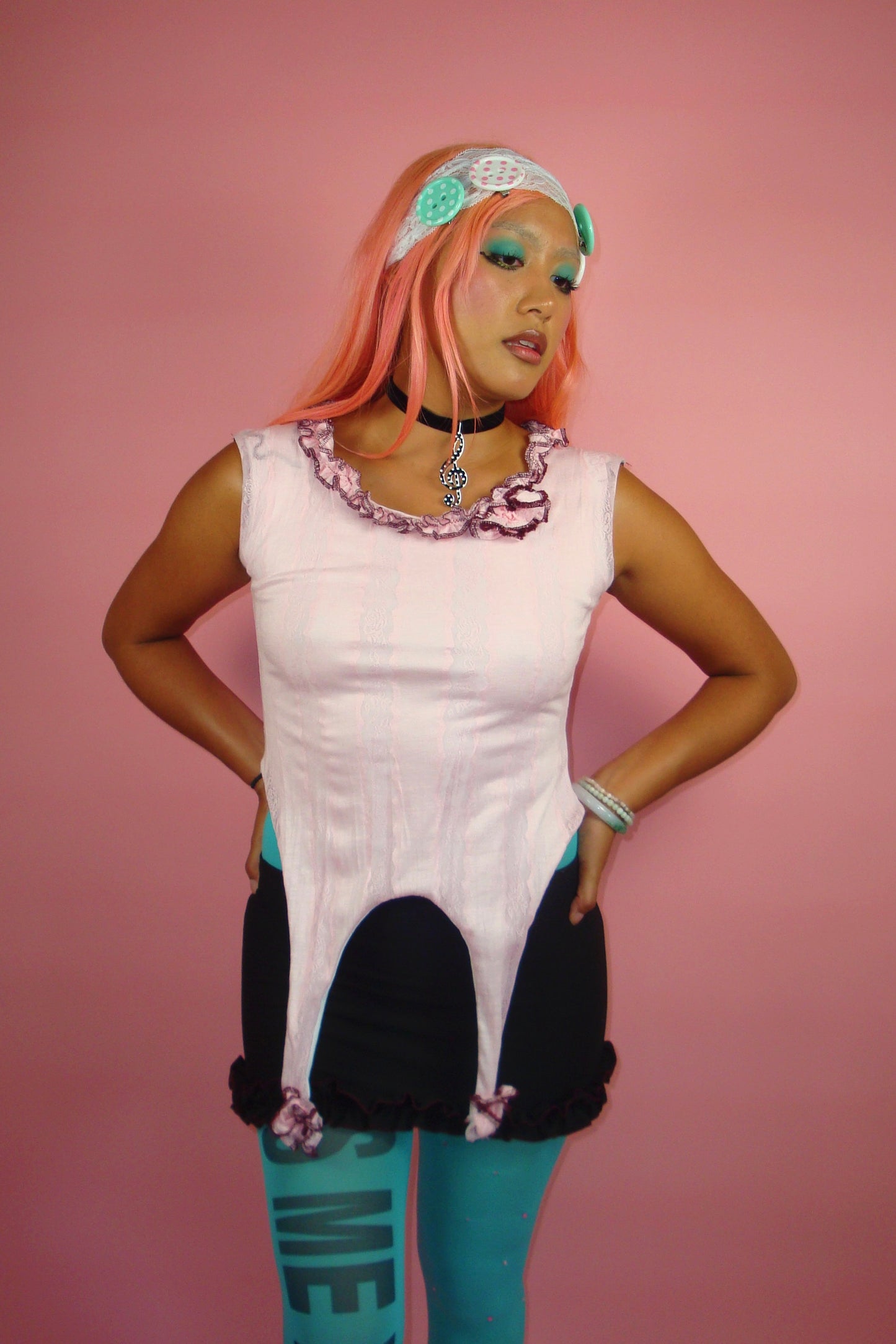 Isabella Pink Lace Sleeveless Garter Top - M