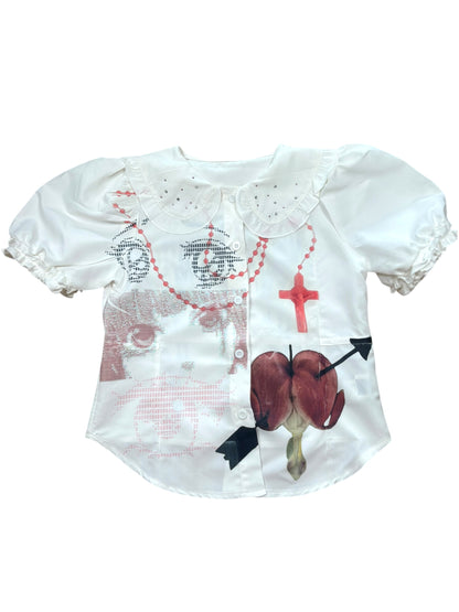 Strawberry Candy White Button Up - S