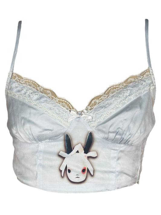 A Hare's Breath Blue Cropped Lace Tank - S