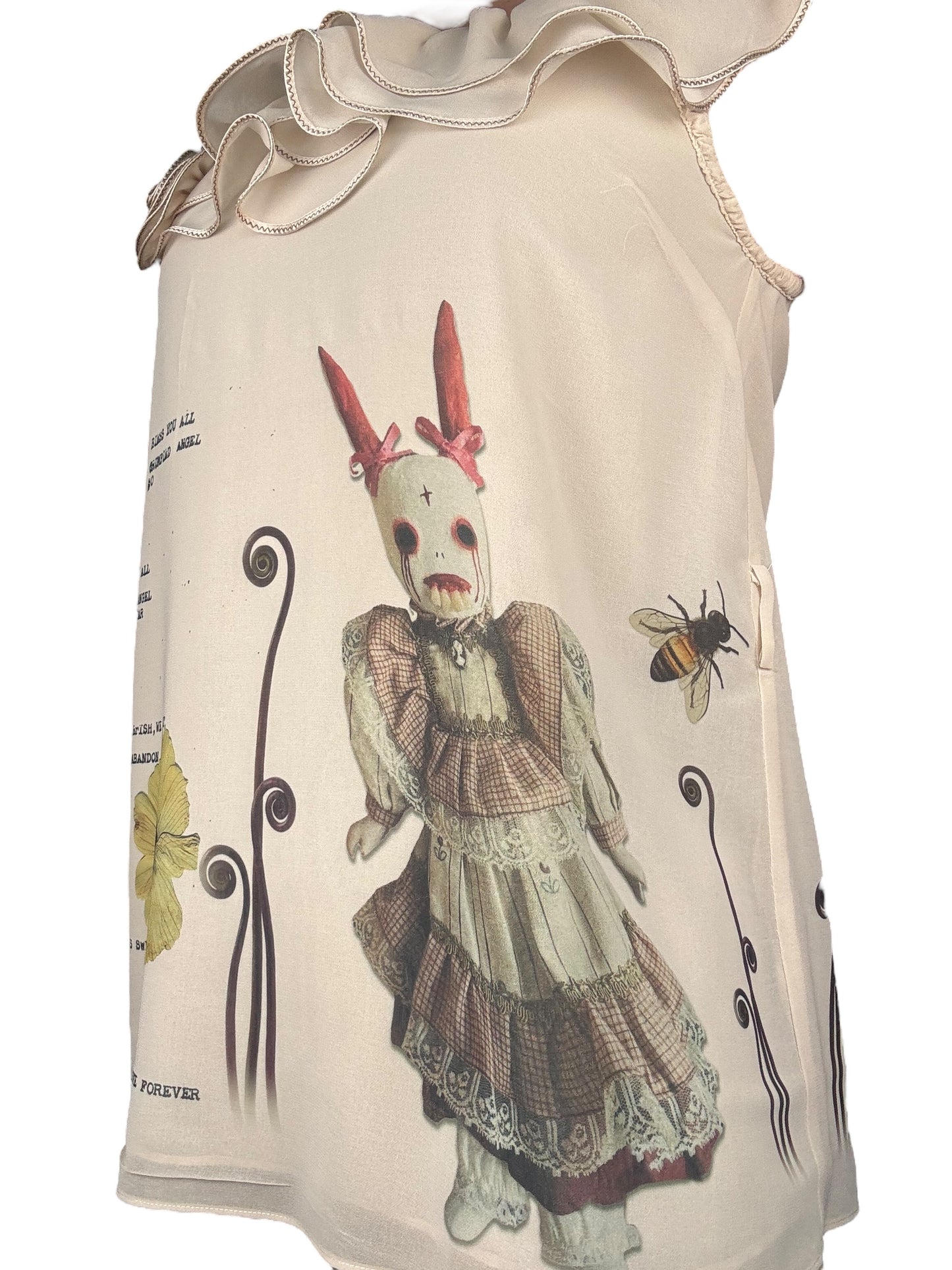 Woodland Reverie Ruffle + Floral Applique Cream Top - L