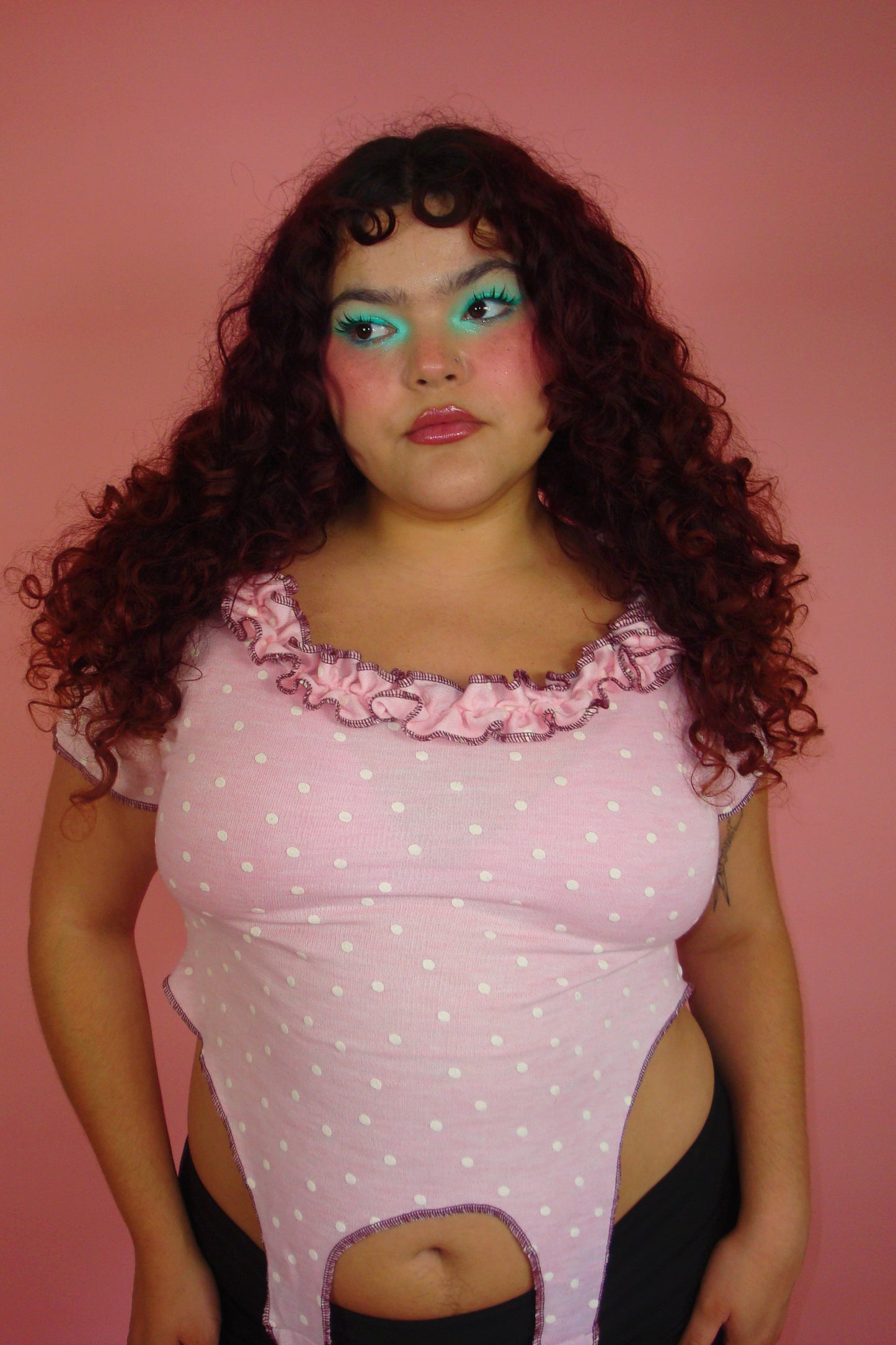 Cecily Pink Polka Dot Garter Top - 2X