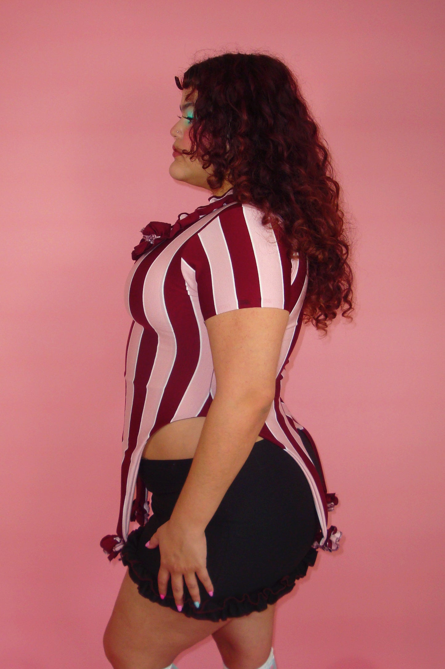 Lucinda Pink and Crimson Striped Garter Top - XL