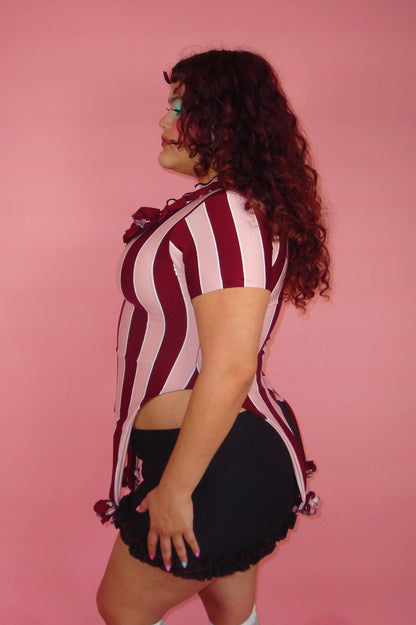Lucinda Pink and Crimson Striped Garter Top - L