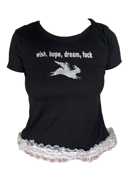 Wish, Hope, Dream, Fuck Ruffle Baby Tee