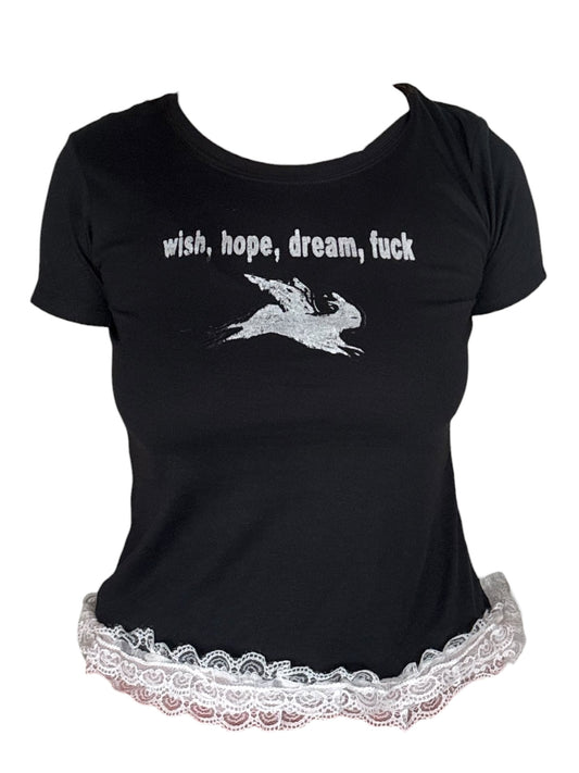 Wish, Hope, Dream, Fuck Ruffle Baby Tee