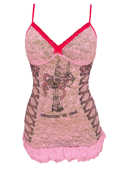 Addiction to Love Pink Lace Mini Babydoll Dress - S/M