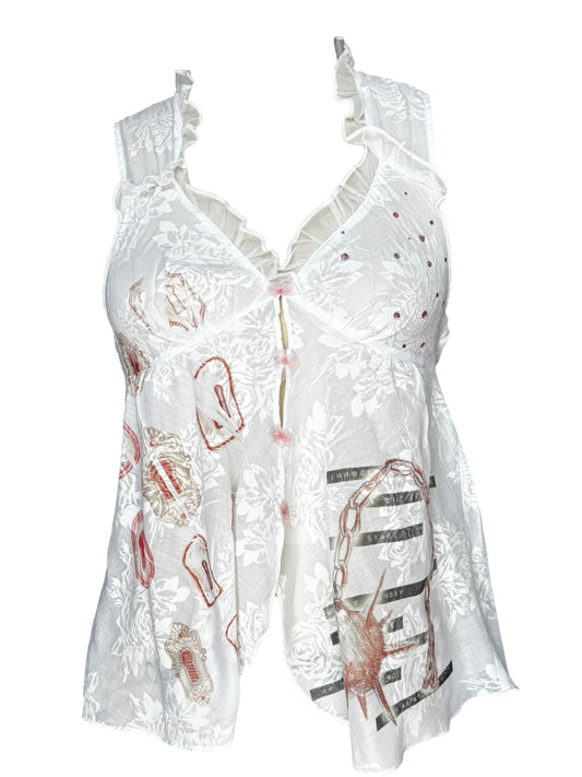 Keyhole White Lace Babydoll Top - M