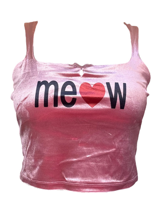 Meow Pink Velvet Bow Top - L