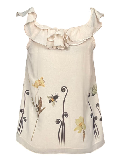 Woodland Reverie Ruffle + Floral Applique Cream Top - L