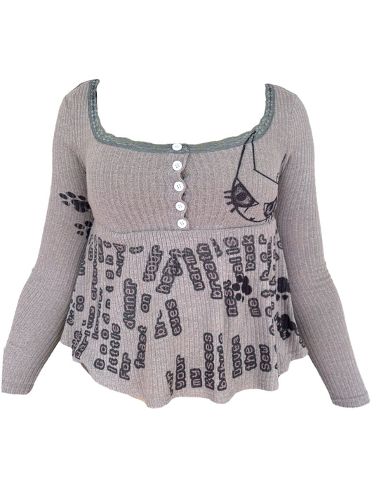 Darling Creature Grey Babydoll Blouse - S