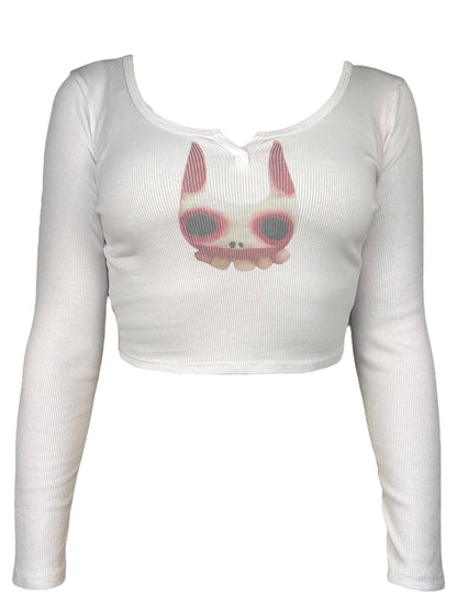 Drusilla's Bite White Henley Cropped Longsleeve - M/L