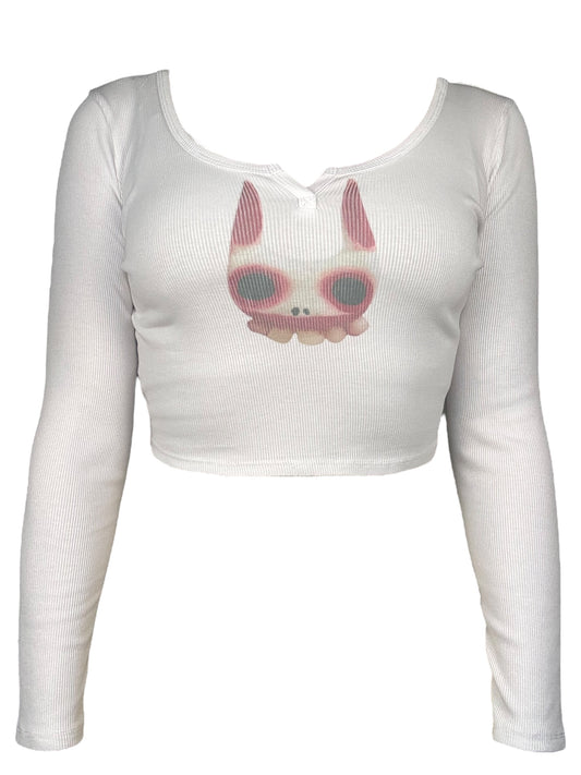 Drusilla's Bite White Henley Cropped Longsleeve - M/L