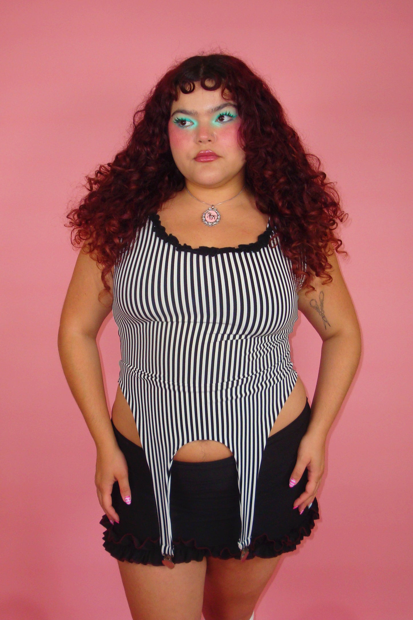 Cordelia Black and White Stripe Garter Top - XL