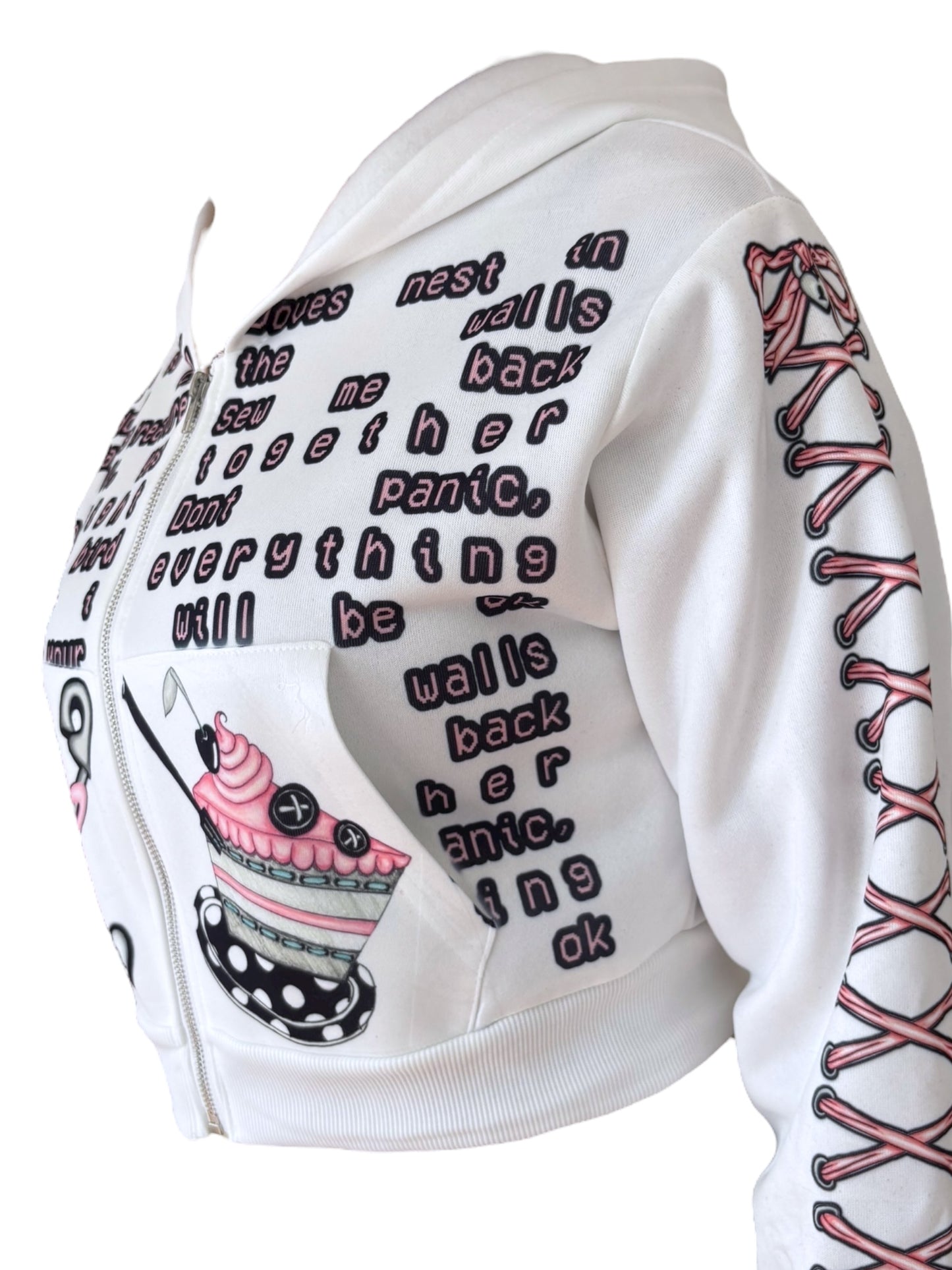 Darling Creature White Cropped Hoodie - M